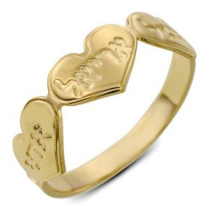 טבעת 3 לבבות מקומרות עם חריטה