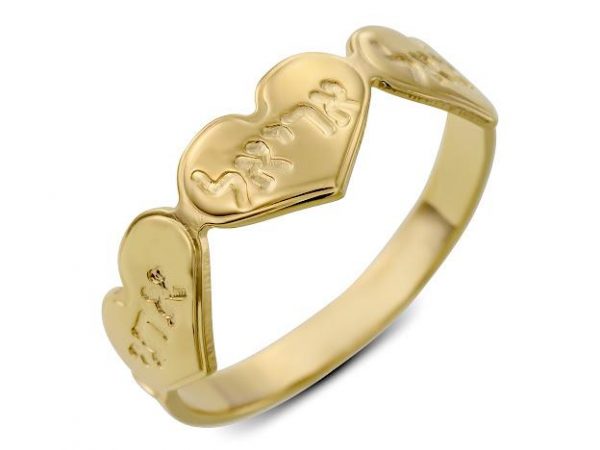 טבעת 3 לבבות מקומרות עם חריטה