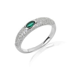 טבעת טיפה בשילוב אבני באגט כסף טהור אבנים ירוקות