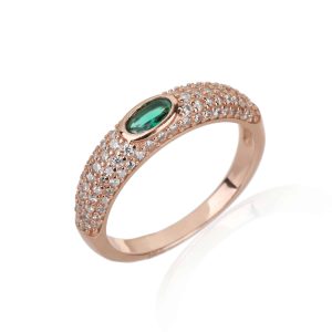 טבעת משובצת זרקונים אבן ירוקה רוז