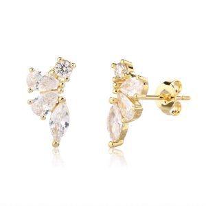 עגיל זרקון 3 טיפות זהב