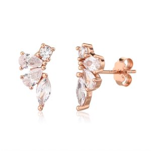 עגיל זרקון 3 טיפות רוז גולד