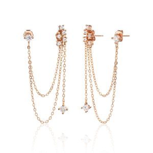 עגיל שרשרת זרקונים רוז גולד