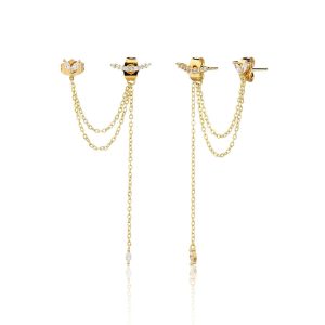 עגיל שרשרת טיפות זרקונים זהב