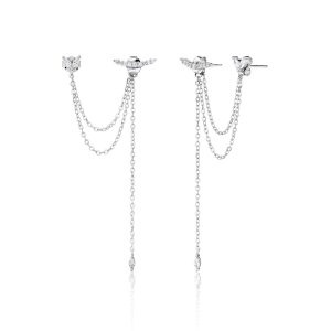 עגיל שרשרת טיפות זרקונים כסף