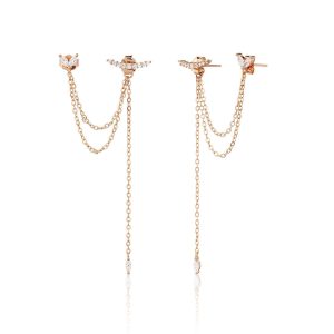 עגיל שרשרת טיפות זרקונים רוז גולד