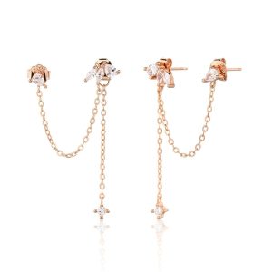 עגיל שרשרת טיפות רוז גולד