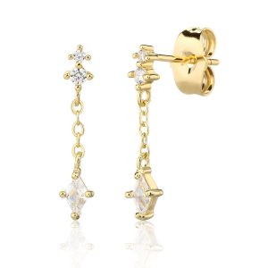 עגילי זרקון אבן נופלת זהב