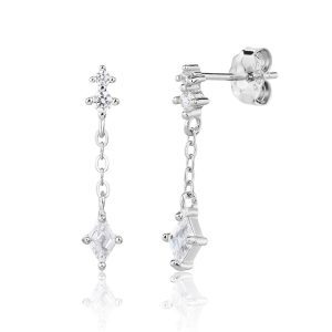 עגילי זרקון אבן נופלת כסף