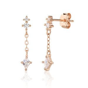 עגילי זרקון אבן נופלת רוז גולד