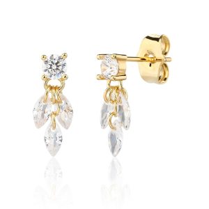 עגילי זרקון אבנים נופלות זהב