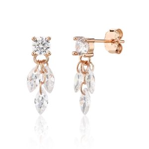 עגילי זרקון אבנים נופלות רוז גולד