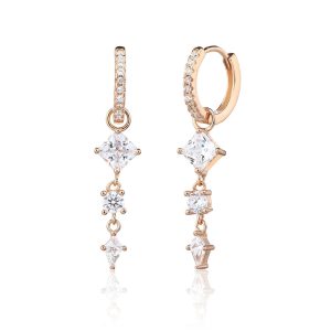 עגילי חישוק אבנים נופלות רוז גולד