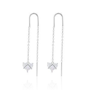 עגילי שרשרת משחילים לב כסף