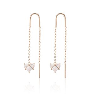 עגילי שרשרת משחילים לב רוז גולד