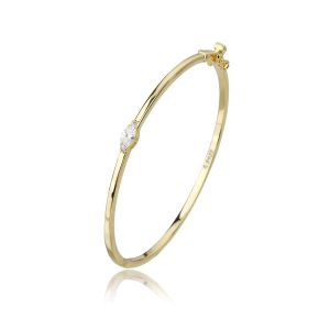 צמיד קשיח חלק אבן מרקיזה זהב